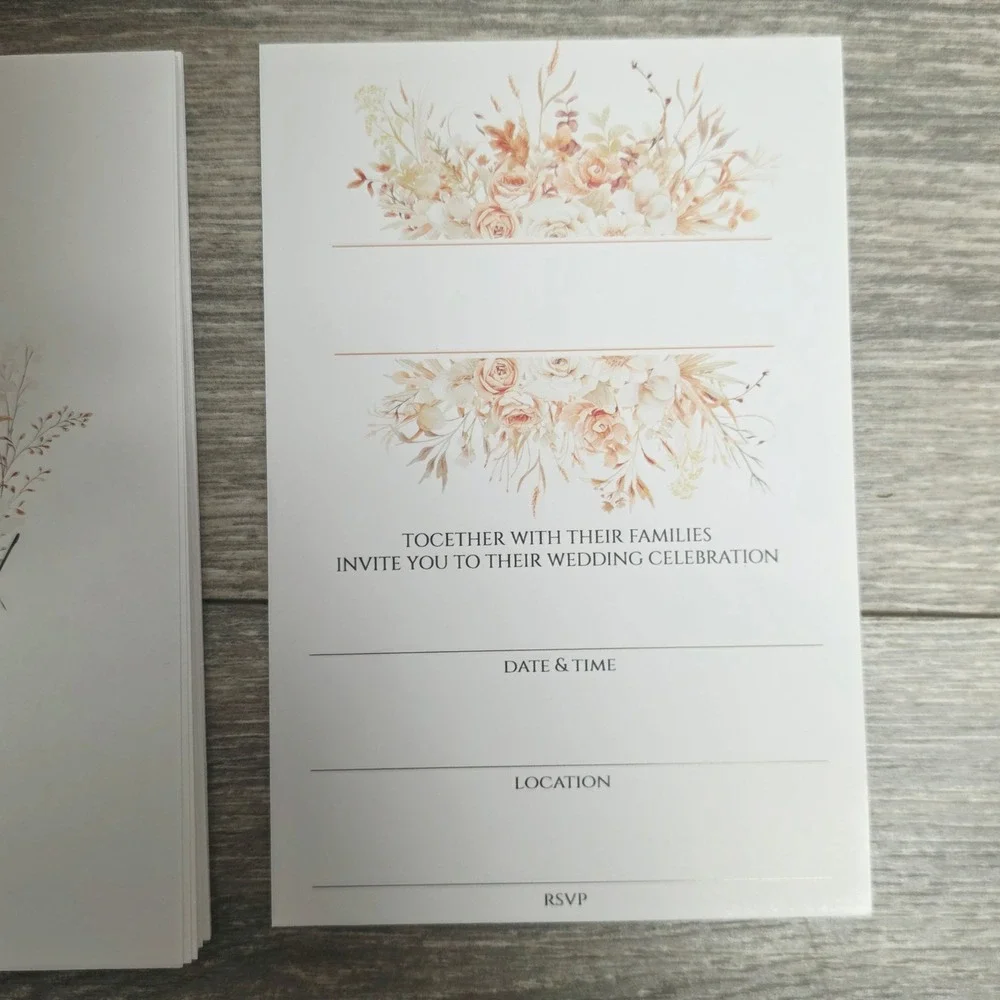 20 Count Floral Wedding Invitations with Envelopes Fill in the Blank Boho Style